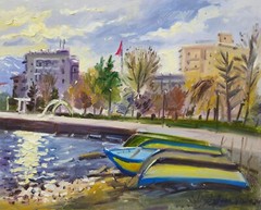 Lakescape painting,Oil on board „Morning light“ 40cmx50cm,