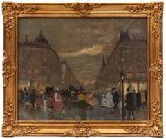 Antal Berkes (1874-1938): 1890s Street Scene Painting