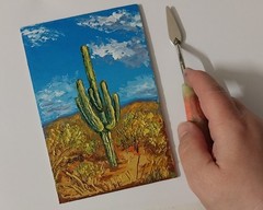 Framed Saguaro Arizona Cactus Sonoran Desert Landscape 4×6 Oil Painting Original