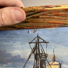 Handcrafted Harbor Scene Oil Painting „Docked Gondola“ Original Art