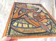 FEMI ARO GREAT FISHERMAN NIGERIAN AFRICAN OSHOGBO MODERNISM ART WOOD PAINTING