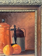 Ray Swanson Painting Oranges Pots Pitchers Still Life Famous Listed Oil 20 Inch