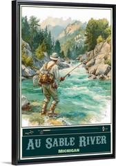 Ausable River Michigan Fishing Travel Poster Prints Framed Or Canvas Fisht Art