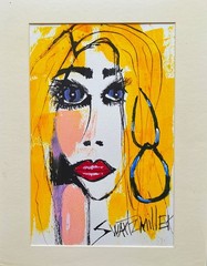 UNIQUE Pop Art LADY PORTRAIT ACEO PAINTING 2.5 X 3.5 Original SWARTZMILLER DNA