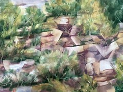 VOSS PAINTING AMERICAN IMPRESSIONISM LANDSCAPE NEAR HIDDEN CANYON 30″ LARGE