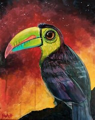ORIGINAL Keelbilled toucan Bird Acrylic 11X14x1/4 Canvas board Painting By Hutch