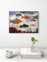 SAMATOWIC Original Abstract Flying Fish 8×10 Handmade Signed Fine Wall Art