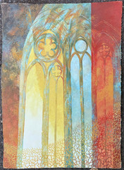 Cathedral Window 17″ x 13 1/2″ Casein Painting-1970s-William Gorman