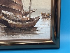 Peter Wong Oil Canvas Painting Chinese Junk Boats Signed Framed COA Authentic #1