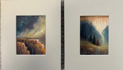 Pair Great American West Sky & Landscape, Dramatic /Matted Original Oil Pastels