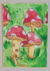 ACEO Original Art Card Watercolor Painting whimsical house abstract 2.5 x 3.5