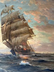 Angel Espoy Painting Nautical Seascape Sunset Evening Antique Famous Listed Oil