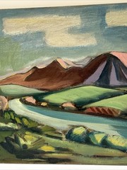 Antique Painting Expressionism Landscape American Regionalism Wpa Style NY Japan