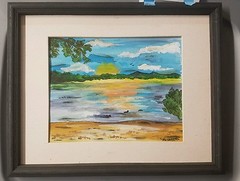 12 x 15 black wood frame watercolor white lake New Hampshire painting shortiez