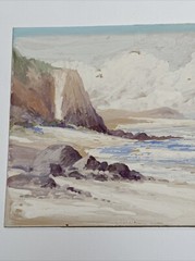 EDWARD LANGLEY PAINTING LANDSCAPE ANTIQUE EARLY CALIFORNIA PAINTING LISTED BEACH