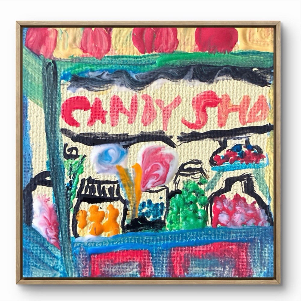 BLESSED#1457 Candy Store View Canvas Miniature 2.5×2.5 Original Art magnetic