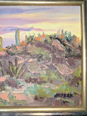 Phil Hulebak Listed NM Artist Plein Air Desert Scene Cactus Oil Painting Ex Cond