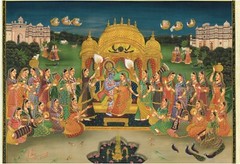 Hindu Religious Painting Of Krishna And Radha Love Scene For Wall 17×13.5 inches
