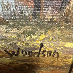 Woodson Oil on Canvas Impressionist Landscape Mountain Lake Trees Signed Framed
