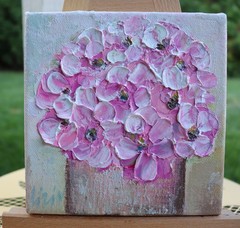 Pink Blossoms in Vase Original Painting 6×6 Handmade Floral Artwork