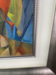 Yuroz “Woman In Red Scarf II” Original Oil on Panel Cubist Painting Framed 2003