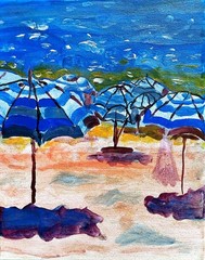 Beach Umbrellas Modern Original Signed Canvas Acrylic Wall Art 11×14 BACH