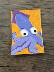 ORIGINAL ACEO Painting Blue OCTOPUS Sea Ocean Squid Fish Marine 8 Legs ATC ART