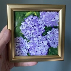 Hydrangea Flowers Original Painting 4/4,artwork,mini,small,framed,gold