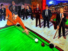 PRIVATE GAME Arthur Robins Original OIL Pool Table Painting NYC Art Billiards