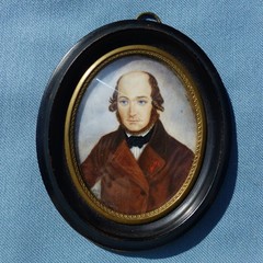 ANTIQUE 19th CENTURY MINIATURE MAN PORTRAIT PAINTING DATED 1876