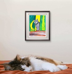 Naughty Cat Whimsy Painting 11×14 Acrylic Canvas Playful Kitty Art Decor.
