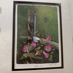 Vintage Signed Allen Montague “Mother’s Day” Print Hummingbird Floral Farmhouse