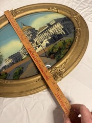 Antique Framed US Capitol Building Washington DC Reverse Painting Convex Glass