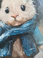 Original Oil Painting in a Frame 4х6 in Miniature Bunny