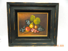 VTG Still Life Fruit Painting Signed J Remstedt Wood Frame black Gold Accent
