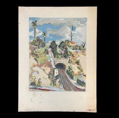 Rose Kleidman Watercolor Painting Hill St Tunnel c1950 Los Angeles CA