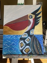 Pelican Bird,sea , Abstract Original paintings on canvas original 16/20,