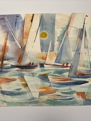 EXPRESSIONIST PAINTING SAILING MODERNIST MAURICE SILBER NAUTICAL ART ABSTRACT