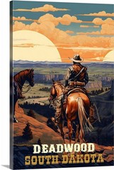 Deadwood SD Cowboys On Horseback Travel Poster Framed Canvas Old West Cowboy art