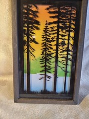 Vintage Nature Scene Painted Glass Wood Frame Lulu’s Inc. 1977 6.5″x10.5 „