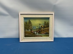 Vintage Oil Painting Of Windmill and Water Tank Signed.
