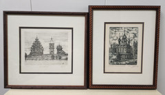 2 Original Etching Kizhi Island Church of Transfiguration Russia Signed Limited