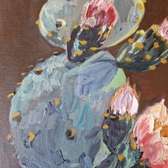 Cactus in Bloom – Original Oil Painting 10×12″