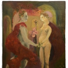 FREDERICK SPRAGUE Original Vintage Signed Figurative Double Portrait Painting