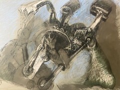 „Small accident“, Wulfried Hengstenberg, 1979, coal/pastel, 70×50 cm