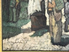 VTG Mid-20th C Original French School Expressionist O/C „Moroccan Souk“, Signed!