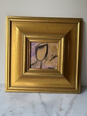 Wine Glass Acrylic Painting Signed Gold Frame 12×12”
