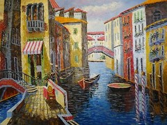 Charming Venice Grand Canals Original Oil Painting On Canvas 48 x 36 In.Signed.