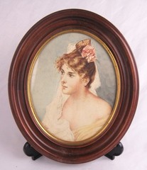Antique Signed E.D.T Artist Original Victorian Lady Bride Watercolor Painting