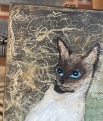 VTG Siamese Cat Original Painting On Wood Art 10.5×19.5” Signed Beti Seattle